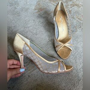 Nina Gold and Cream Mesh Heels